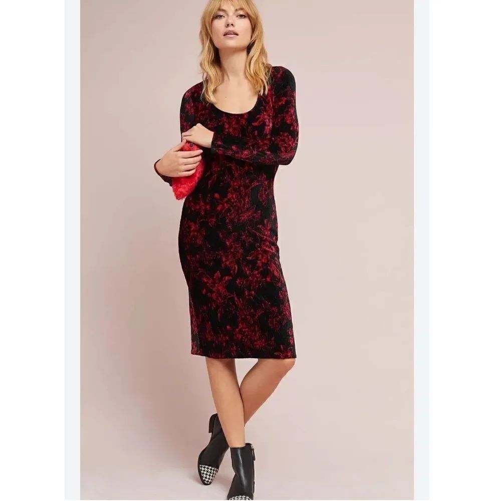 Anthropologie HD in Paris Dierdre Velvet Column Midi Dress Size Medium Stretchy